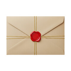 Antique envelope with red wax seal isolated on transparent background
