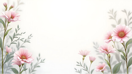 Elegant Pink Flower Border on White Background for Floral Design and Spring Themes