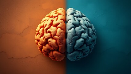 Artistic illustration of human brain halves, symbolizing duality and cognitive contrast.