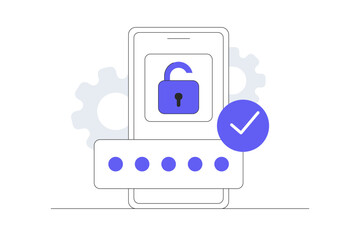 Login success concept, empty state. Render Password Hidden  Sign in Account. Data Protection, Security and Confidentiality. Safety, Encryption and Privacy. Flat Cartoon Vector Illustration, icon 