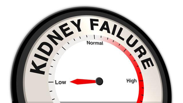 Kidney failure at early stage shown on a barometer or tachometer, reflecting mild decrease in kidney function, emphasizing early diagnosis, lifestyle changes, and ongoing monitoring
