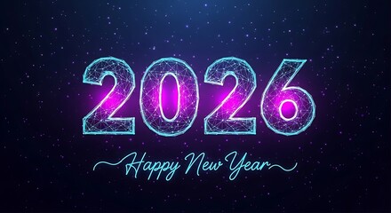 Fototapeta premium Celebrate a dazzling New Year with this futuristic 2026 design, perfect for festive greetings, tech-themed events, and innovative marketing campaigns that spark joy and excitement