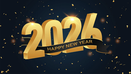 2026 happy new year celebration with golden numerals and confetti