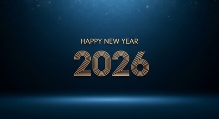 Celebrate the arrival of 2026 with a stunning, modern golden numeral design set against a deep starry night sky, perfect for festive announcements and impactful marketing campaigns.