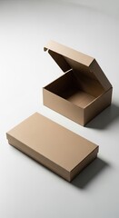Open and Closed Cardboard Boxes on a Clean White Surface for Mockup Packaging Use