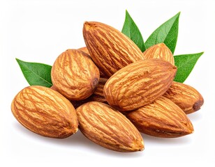 Pile of Roasted Almonds with Green Leaves