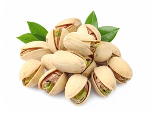 Pile of Roasted Pistachios with Green Leaves