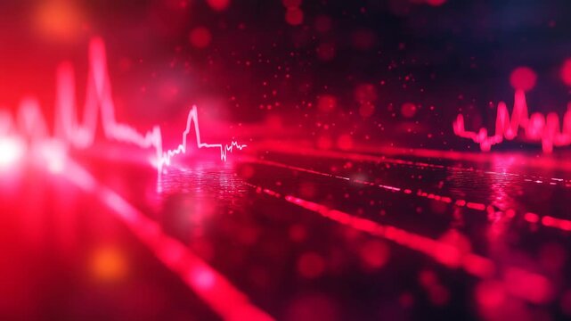 Red Heartbeat Line On Dark Background. Medical ECG Graph Animation. Health Monitoring Visualization