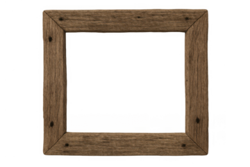 Rustic wooden square frame with distressed texture, providing an empty border for creative design, transparent background
