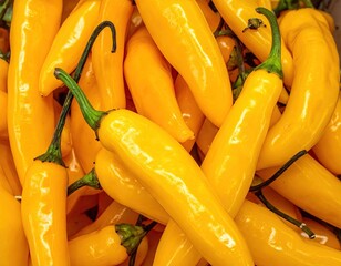 Pile of Yellow Aji Amarillo Chili Peppers in Vibrant Close Up