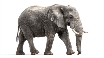 Fototapeta premium Majestic African Elephant Walking Isolated on White Background