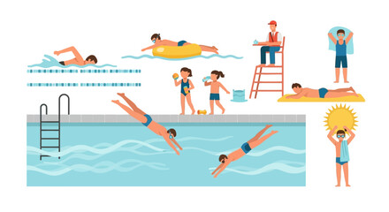 Diverse Activities at the Swimming Pool with People Enjoying Summer Fun