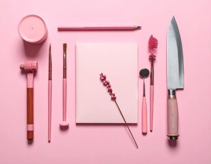 Pink Aesthetic Stationery and Tools Flatlay