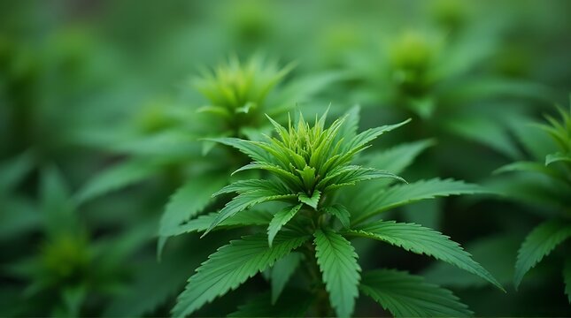 Green Cannabis Plant with Bright New Growth in Indoor Cultivation Setting