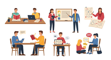 Diverse group of people engaged in learning and teaching activities