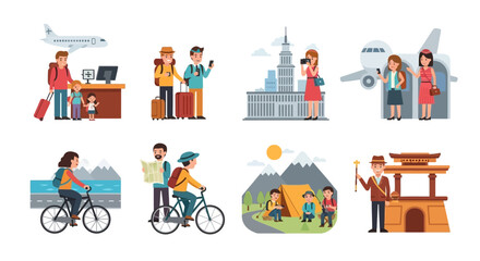 Fototapeta premium Diverse group of people enjoying various travel and leisure activities