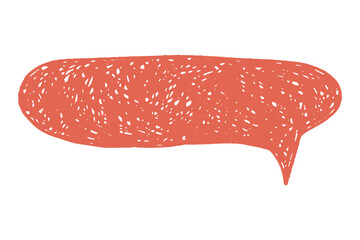 Crayon speech bubble with sketch style lines and soft grainy texture. Naive hand drawn strokes, playful text box chalkboard, space for messages.