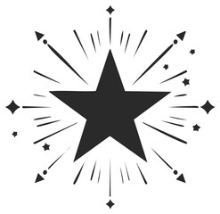 Obraz premium Shining black star symbol with radiant light streaks and small glimmering accents
