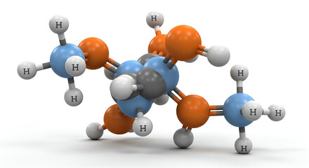 3D Molecular Structure Model With Color Coded Atoms