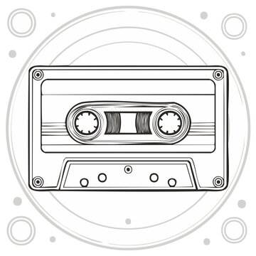 Retro audio cassette tape illustration for music lovers and nostalgic designs.