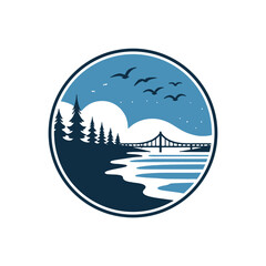 simple stencil illustration logo of beach bay sea ocean