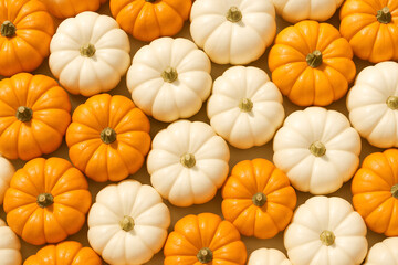 Seamless Pattern of Orange and White Mini Pumpkins for Autumn and Thanksgiving Decoration