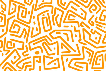 Modern seamless pattern featuring hand-drawn orange geometric lines and spiral shapes on a white background. Perfect for textile prints, packaging, wallpapers, or digital backgrounds.