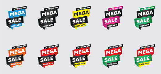 Colorful Sale Discount Tags and Banners Set – Red, Black, Blue, Pink, Yellow, Green, and Orange Promotion Labels