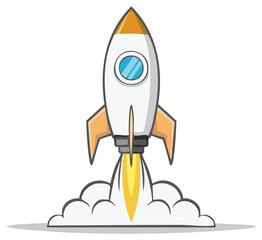 Cartoon Rocket Launching Into Space Illustration Spacecraft Adventure Concept