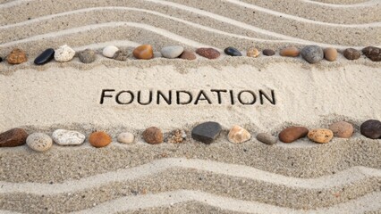 Foundation Inscribed in Sand Surrounded by Smooth Pebbles