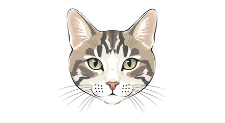Cat face illustration with detailed fur pattern and green eyes isolated on white background