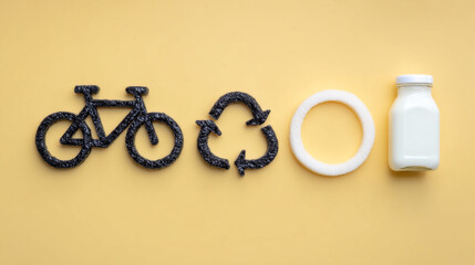 Sustainable product model showcasing recycling, bicycle, and eco friendly materials