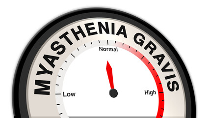 Myasthenia Gravis at normal severity displayed on a barometer or tachometer, representing manageable symptoms with mild muscle weakness and fatigue, requiring routine care and monitoring