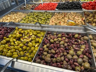 Olive Bar display at a supermarket/ grocery store