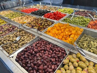 Olive Bar display at a supermarket/ grocery store
