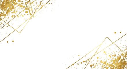 Abstract golden glitter and geometric lines forming a dynamic frame on a black background isolated on transparent background