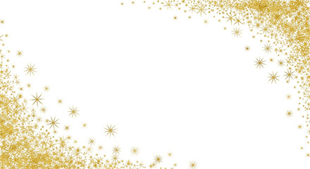 Sparkling golden glitter and confetti particles forming a festive border on a black background isolated on transparent background