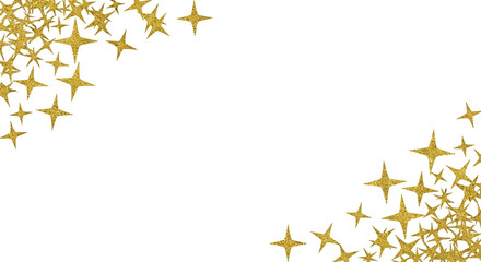 Golden sparkling starbursts scattered across a black background isolated on transparent background