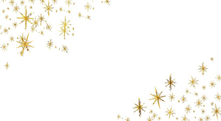 Sparkling golden and silver starbursts and glitter effects scattered across a dark background isolated on transparent background