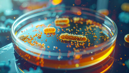 Microscopic World: An artistic display showcasing bacterial cells cultivated in a petri dish, revealing a glimpse into the intricacies of biology and medical research.