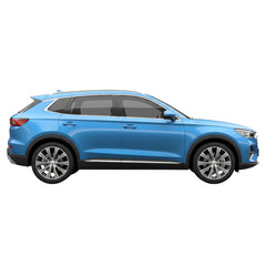 Striking image showcasing a stylish blue SUV on a clean, seamless, transparent surface offering