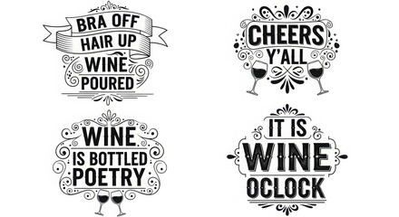 Fototapeta premium Illustration of wine quote lettering collection, vector design