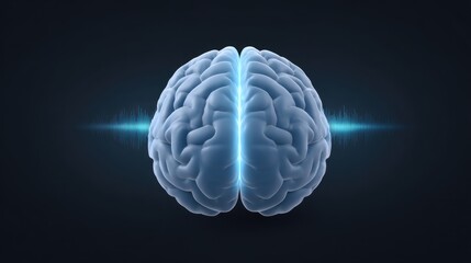 Obraz premium Futuristic Brain Illustration with Glowing Parts and Sound Waves on Dark Background for Technology and Science Concepts