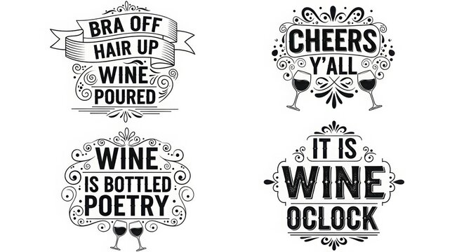 Illustration of wine quote lettering collection, vector design