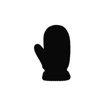 Simple black silhouette of a single mitten on a white background