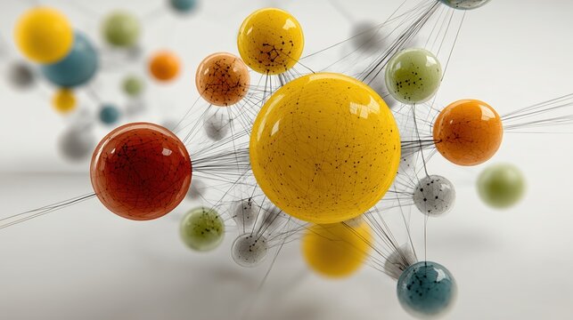 Réseau de sphères colorées interconnectées par des lignes fines