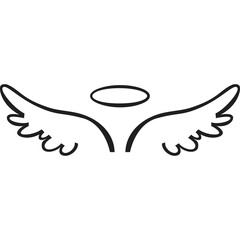 Simple Line Drawing Of Angel Wings And Halo On Transparent Background For Religious Or Symbolic Use