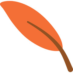 Simple Orange Autumn Leaf with Brown Stem and Vein on Transparent Background Isolated Minimalist Illustration
