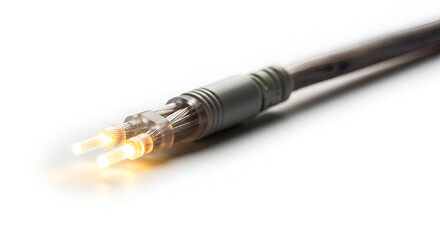 Naklejka premium Close-up of Fiber Optic Cable Ends with Orange Glow