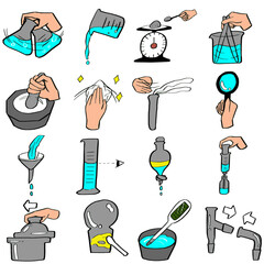 シンプルな科学実験の操作のシンプルなイラストセット